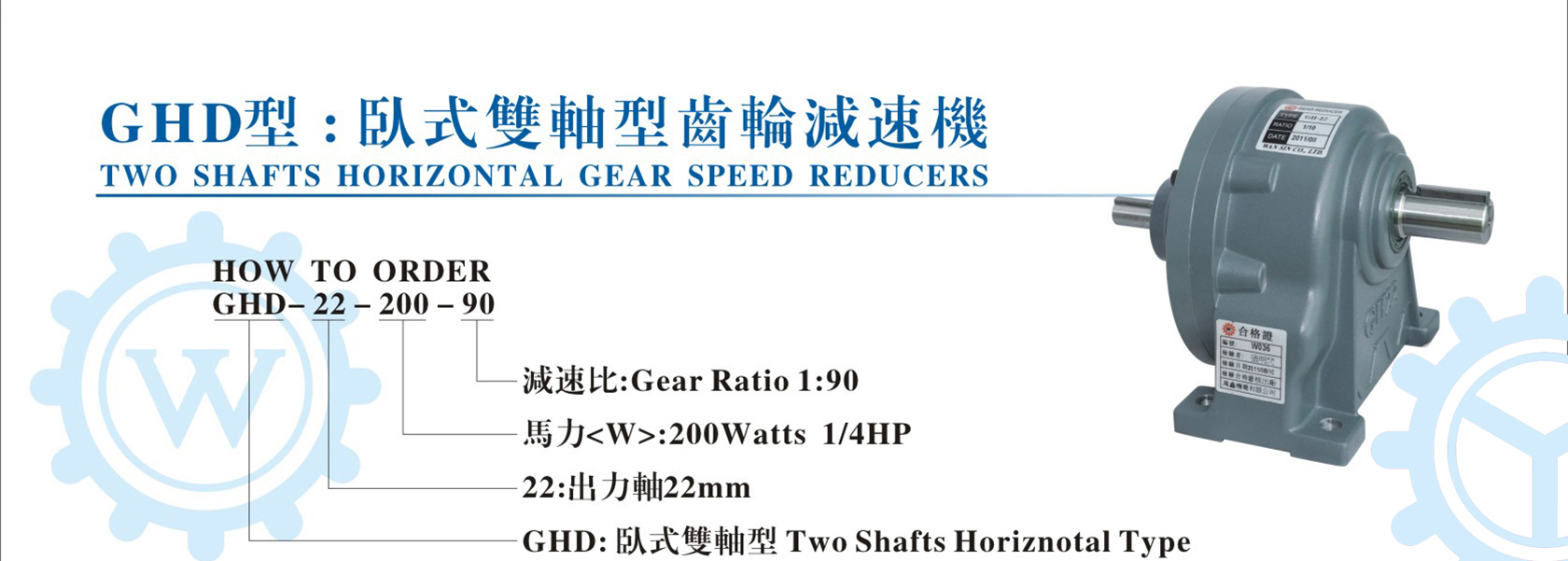 宇鑫（万鑫）卧式双轴齿轮减速机型号表示